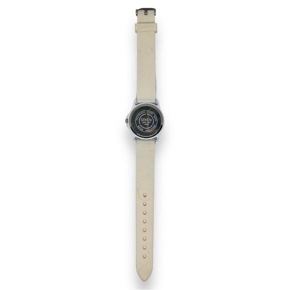 Geneva Jelly Gel Silicone Band Watch w. Rhinestone Face in Cream & White - Picture 6 of 8